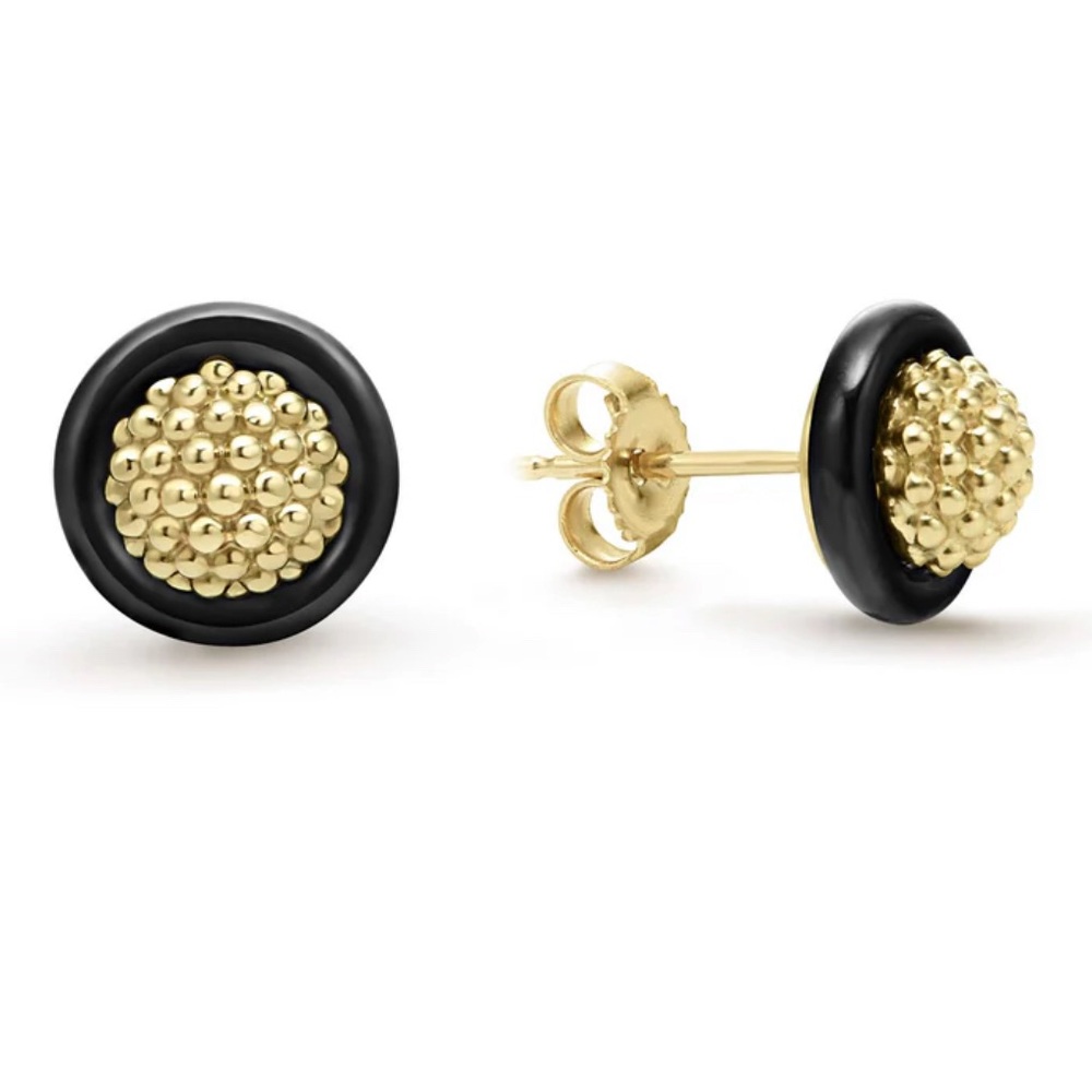 LAGOS 18K Gold Caviar And Black Ceramic Stud Earrings